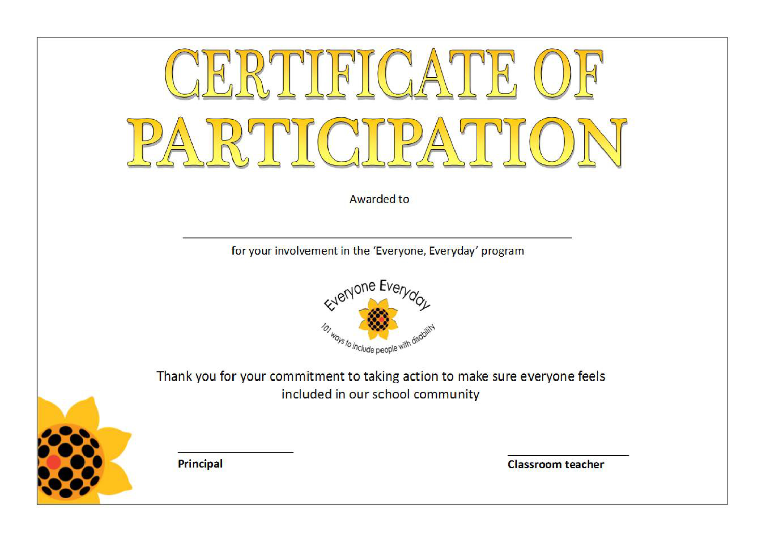 Printable Participation Certificate | Templates At For Certificate Of Participation In Workshop Template