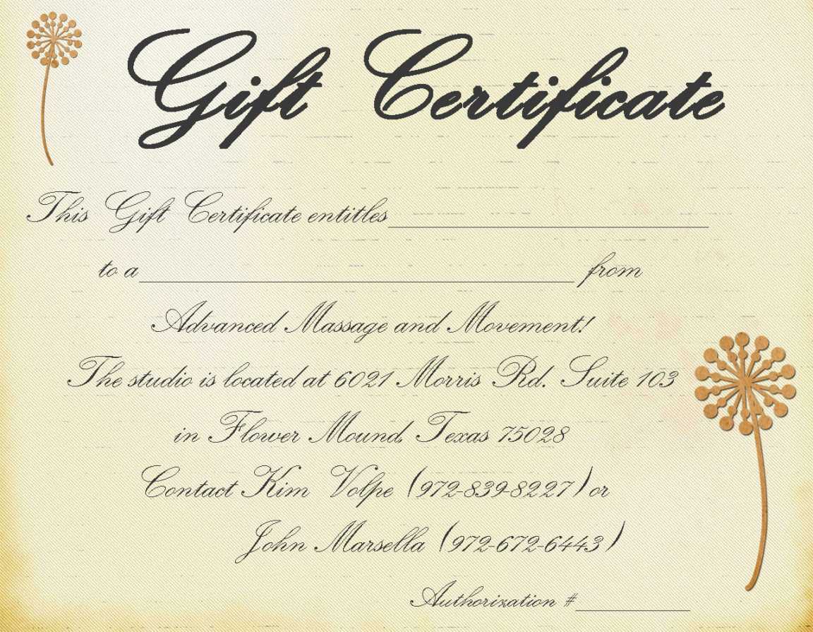 Printable Printable Massage Gift Certificate Template Throughout Massage Gift Certificate Template Free Download