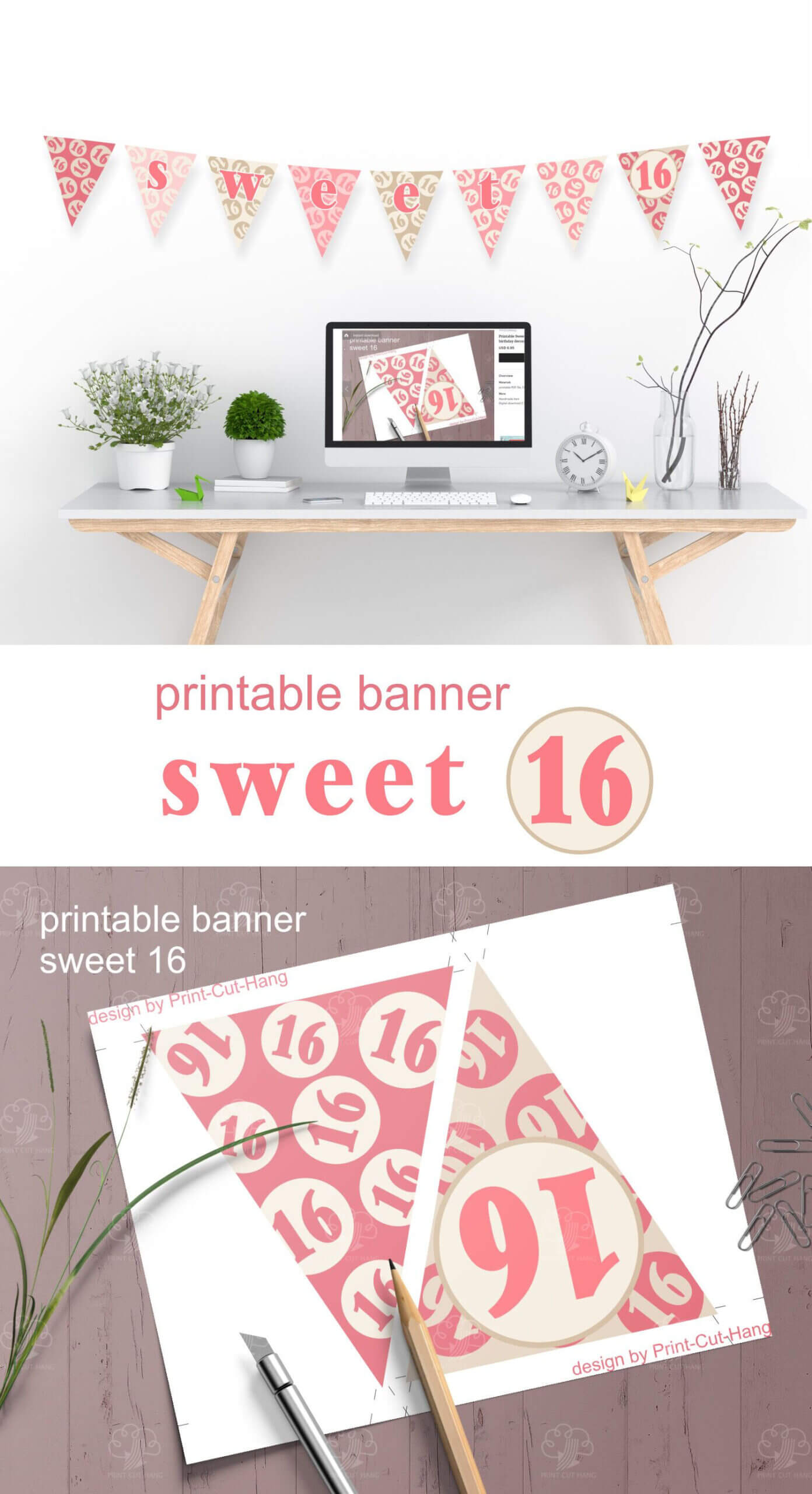 Printable Sweet 16 Banner – Pink 16Th Birthday Decoration Pertaining To Sweet 16 Banner Template