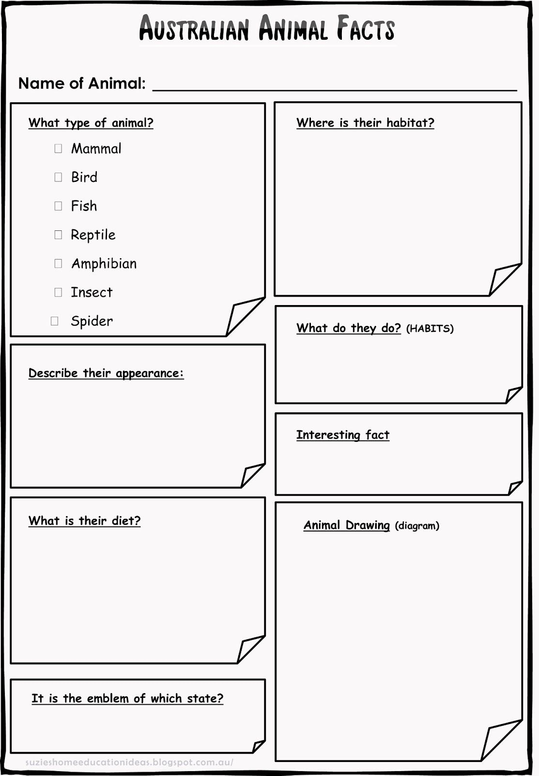 Printable – Template For Recording Information/facts On For Animal Report Template