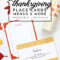 Printable Thanksgiving Place Cards, Menu Cards, Thankful Regarding Thanksgiving Place Cards Template