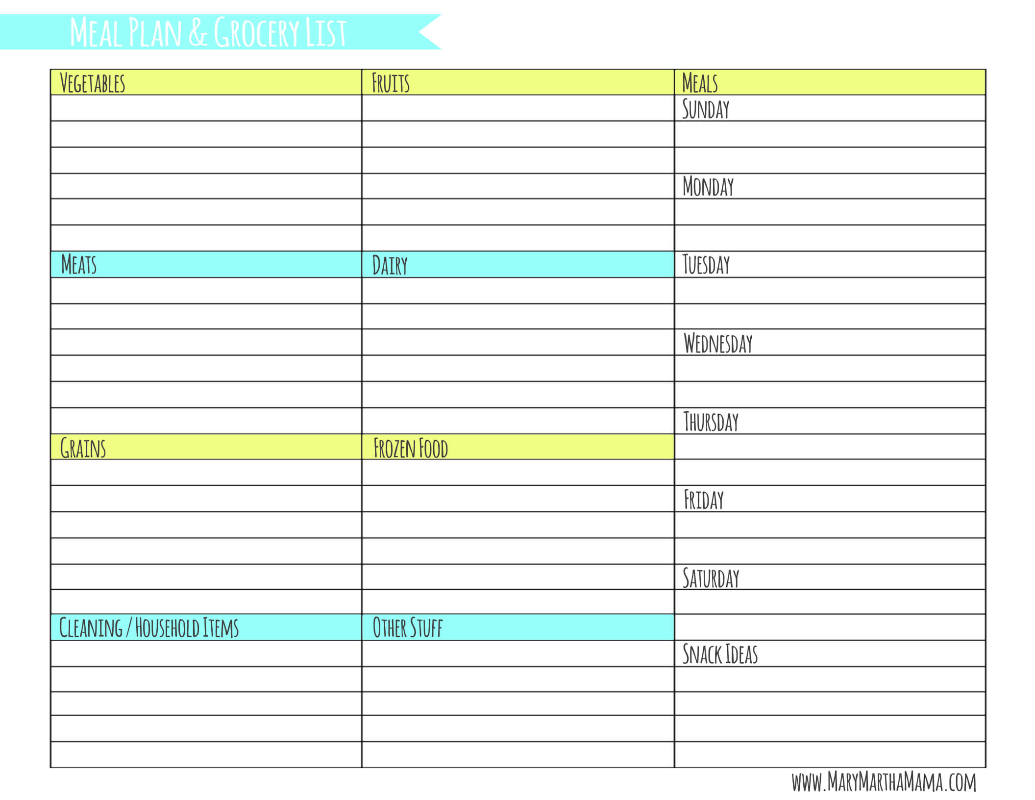 Printable Weekly Menu Planner With Snacks – Ironi In Weekly Meal Planner Template Word