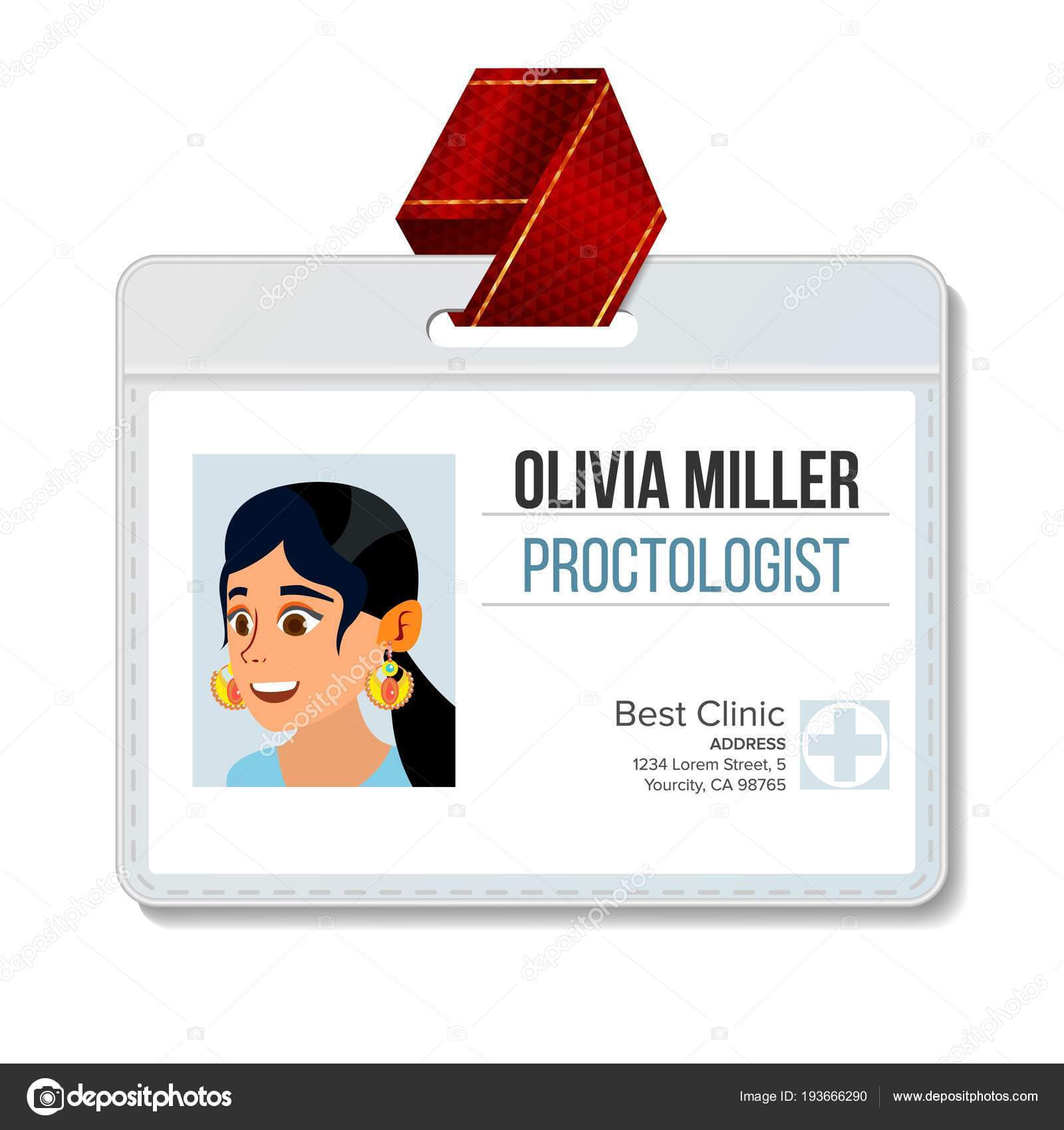 Proctologist Identification Badge Vector. Woman. Id Card With Regard To Hospital Id Card Template