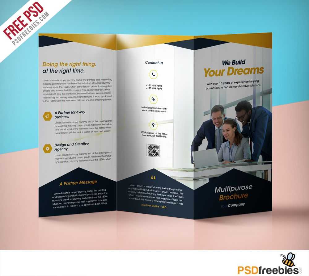 Professional Corporate Tri Fold Brochure Free Psd Template For 3 Fold Brochure Template Psd