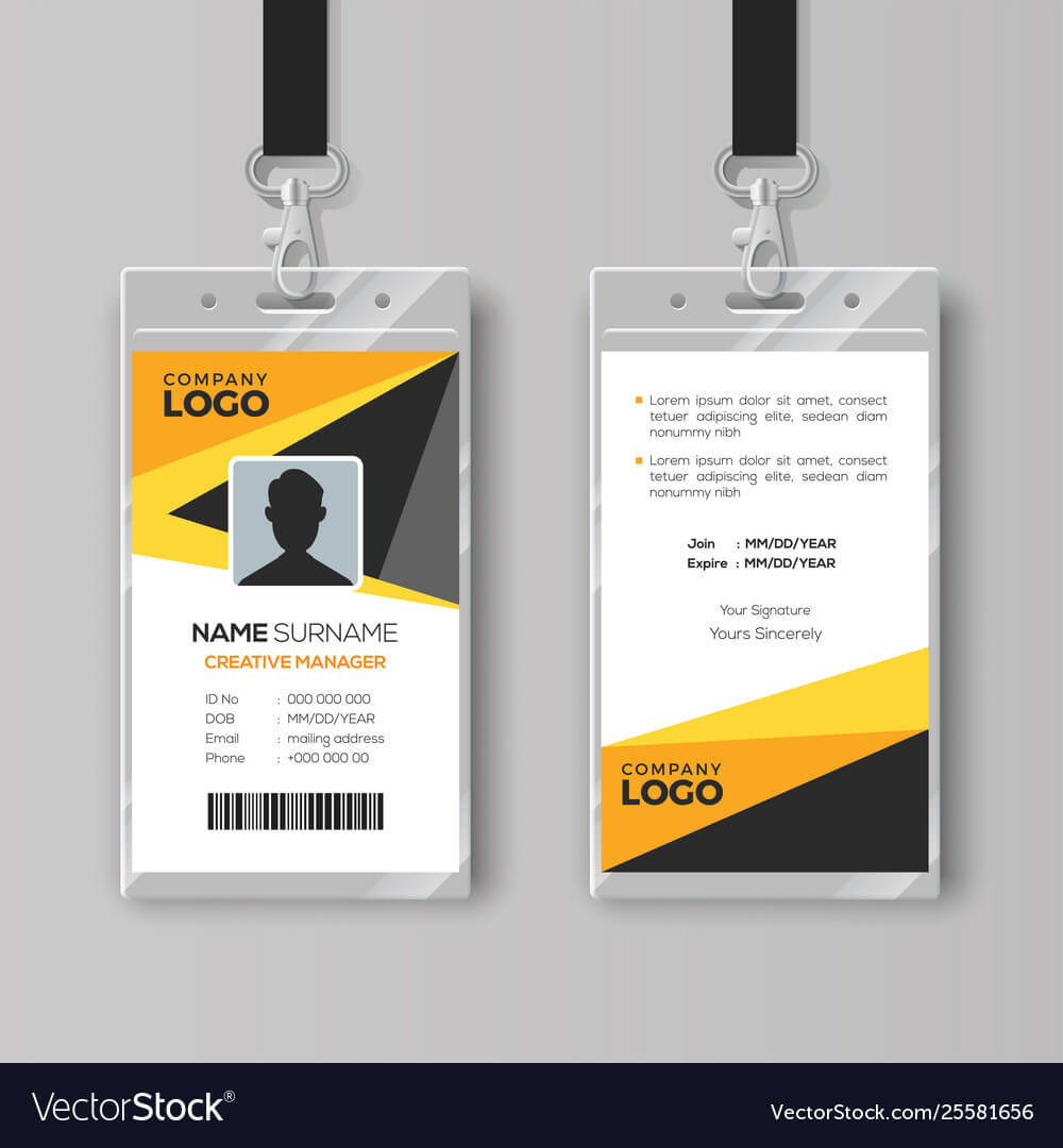 Professional Id Card Template With Yellow Details Intended For Conference Id Card Template