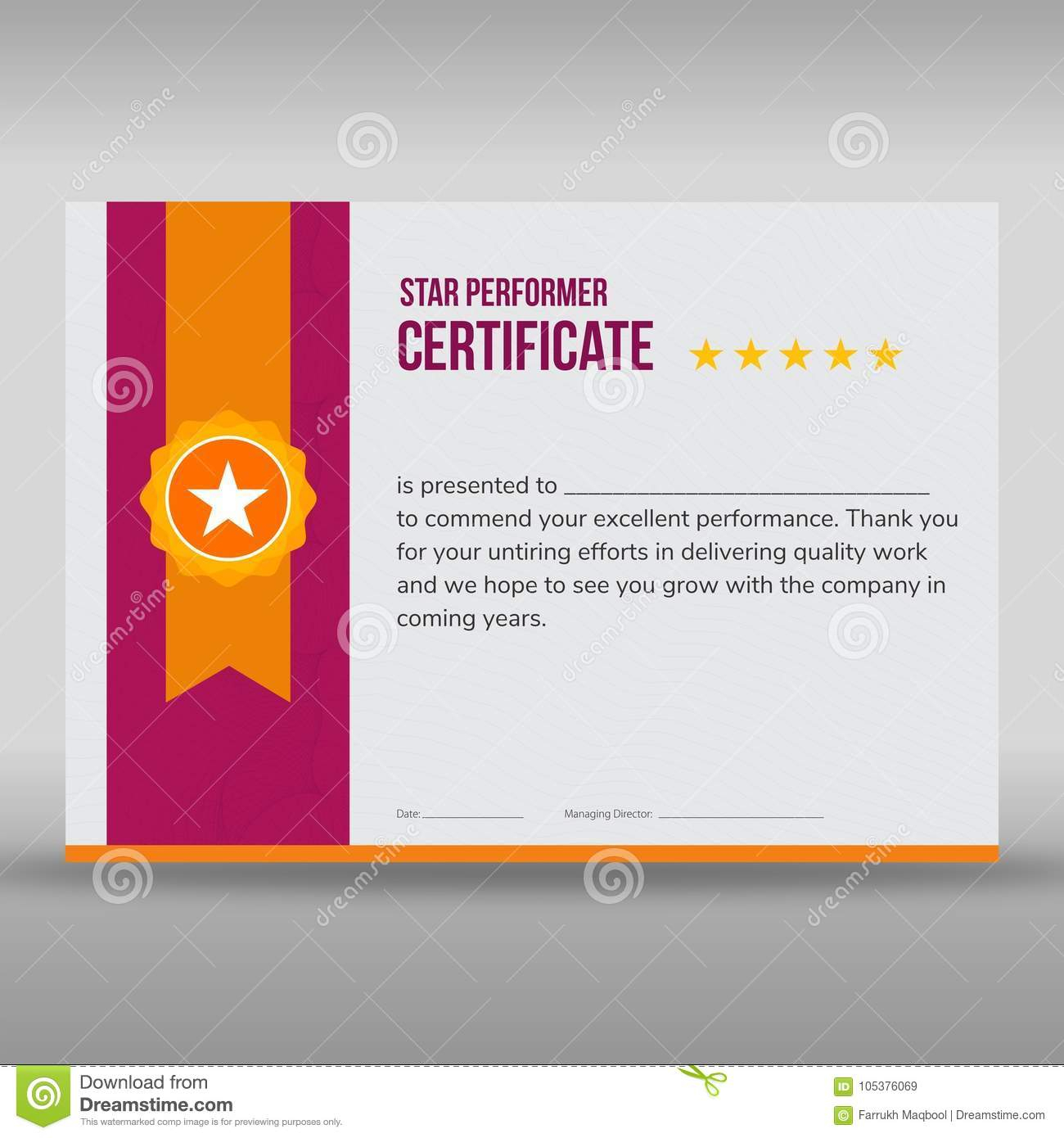 Professional Purple And Gold Certificate Stock Vector In Star Performer Certificate Templates