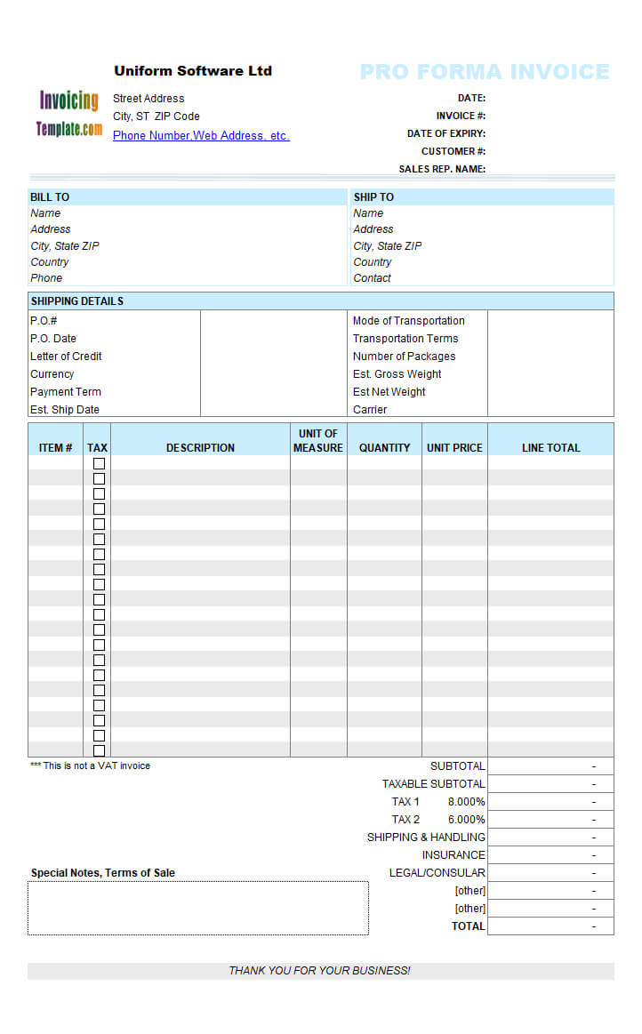 Proforma Invoice Template Intended For Free Proforma Invoice Template Word