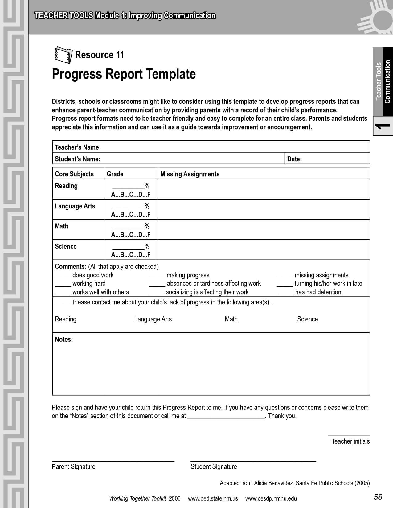 Progress Report Template | Progress Report Template – Pdf In Report Card Template Pdf