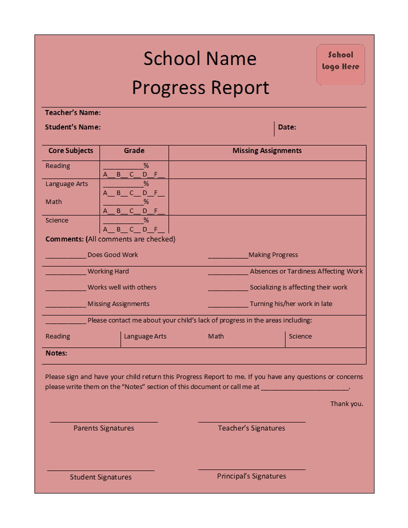 Progress Report Template With School Progress Report Template