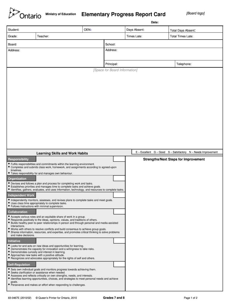 Progress Reports Ontario – Fill Online, Printable, Fillable In School Progress Report Template