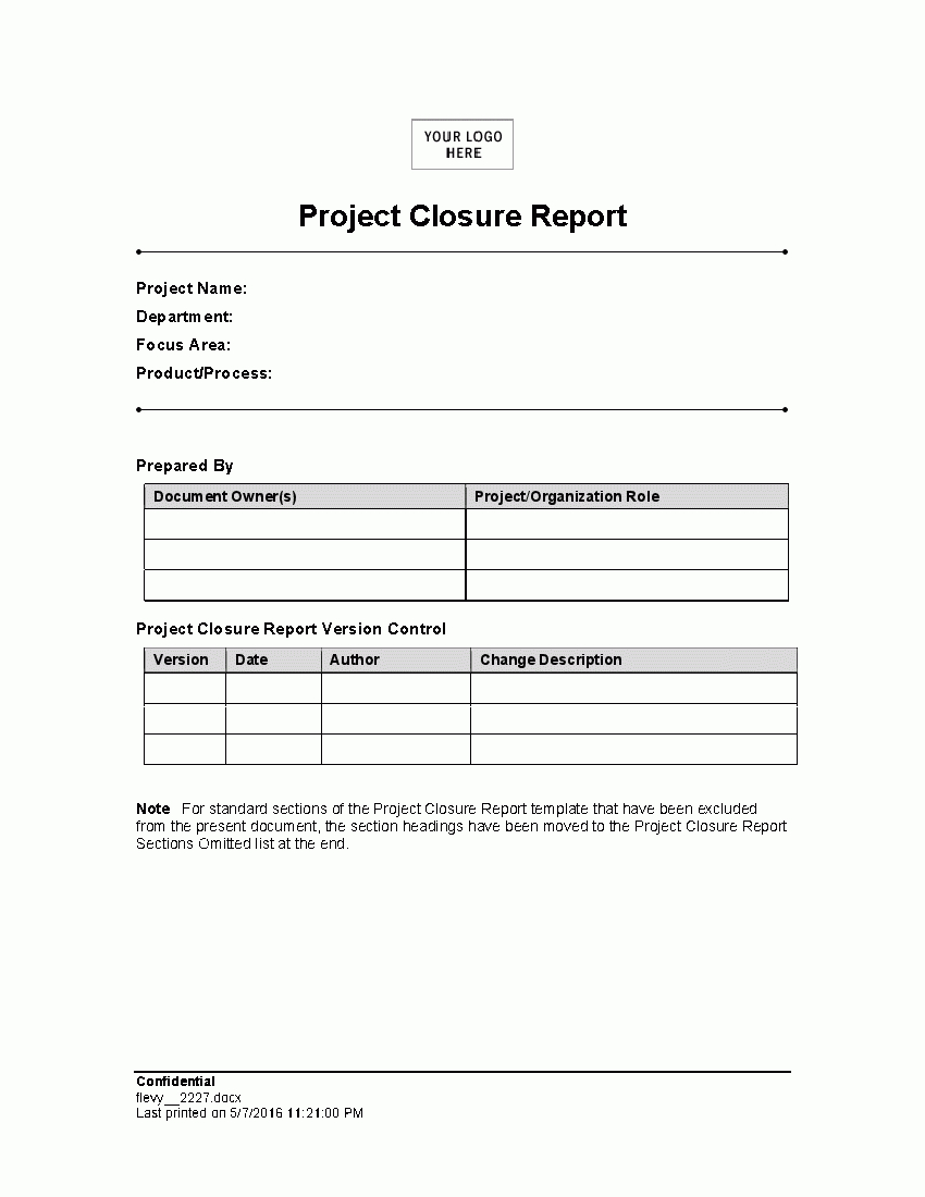 Project Closure Report (Word) – Flevypro Document Inside Closure Report Template