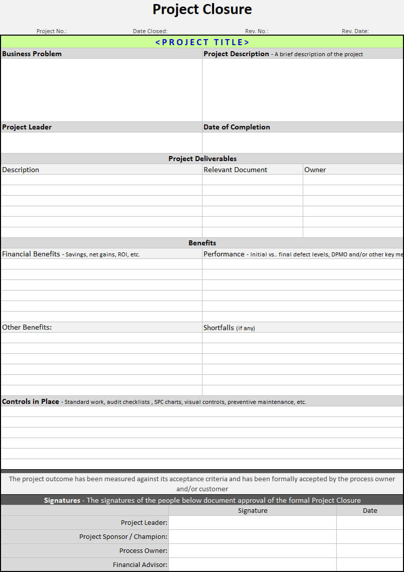 Project Closure Template | Continuous Improvement Toolkit Throughout Closure Report Template
