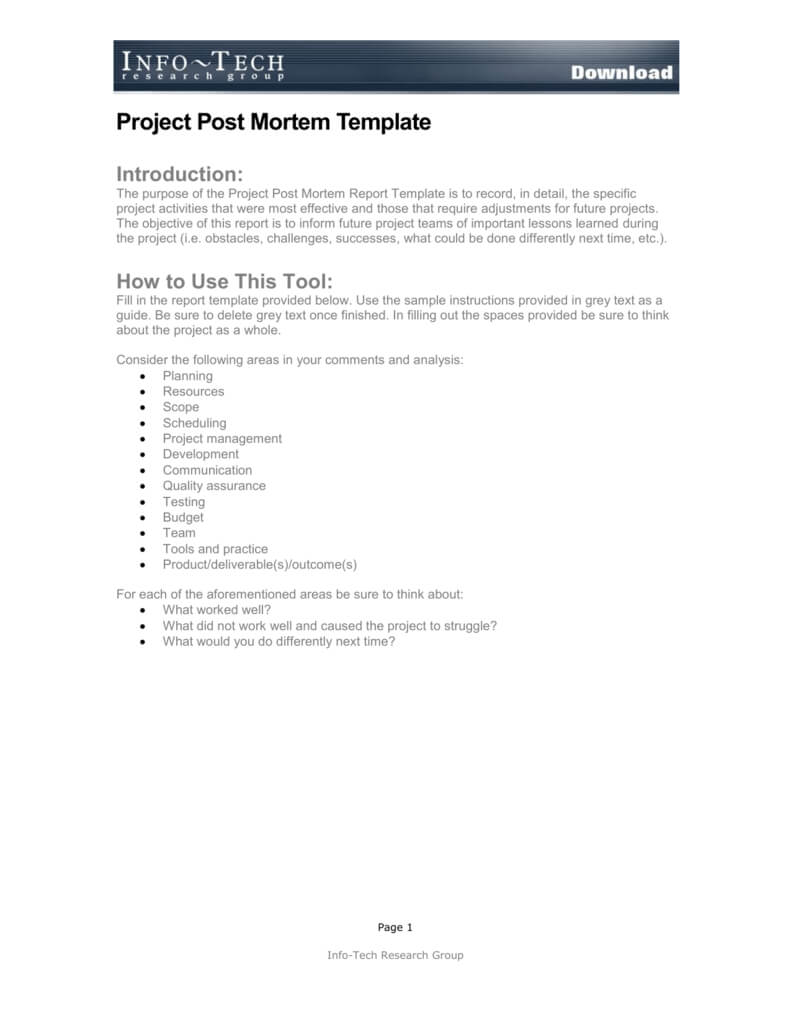 Project Post Mortem Template Regarding Project Analysis Report Template