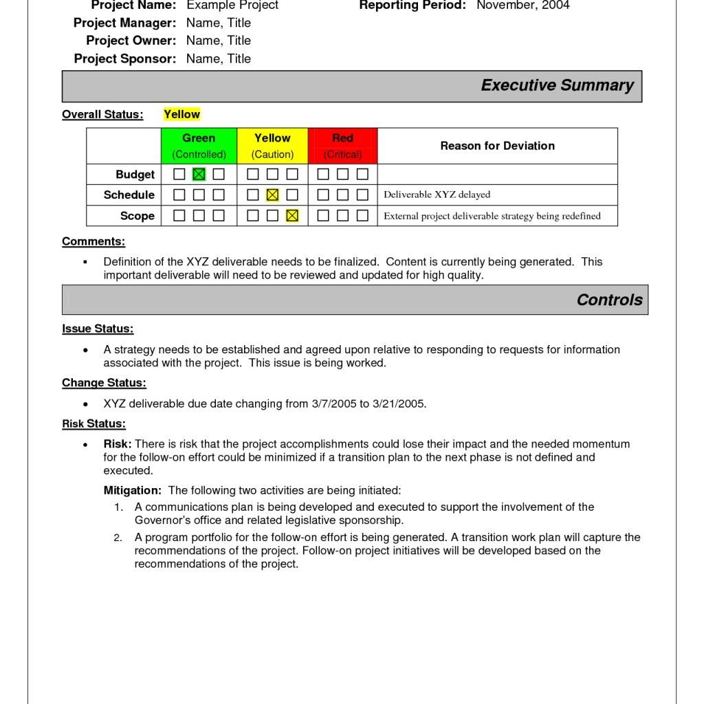 Project Status Report Sample | Project Status Report, Report With One Page Project Status Report Template