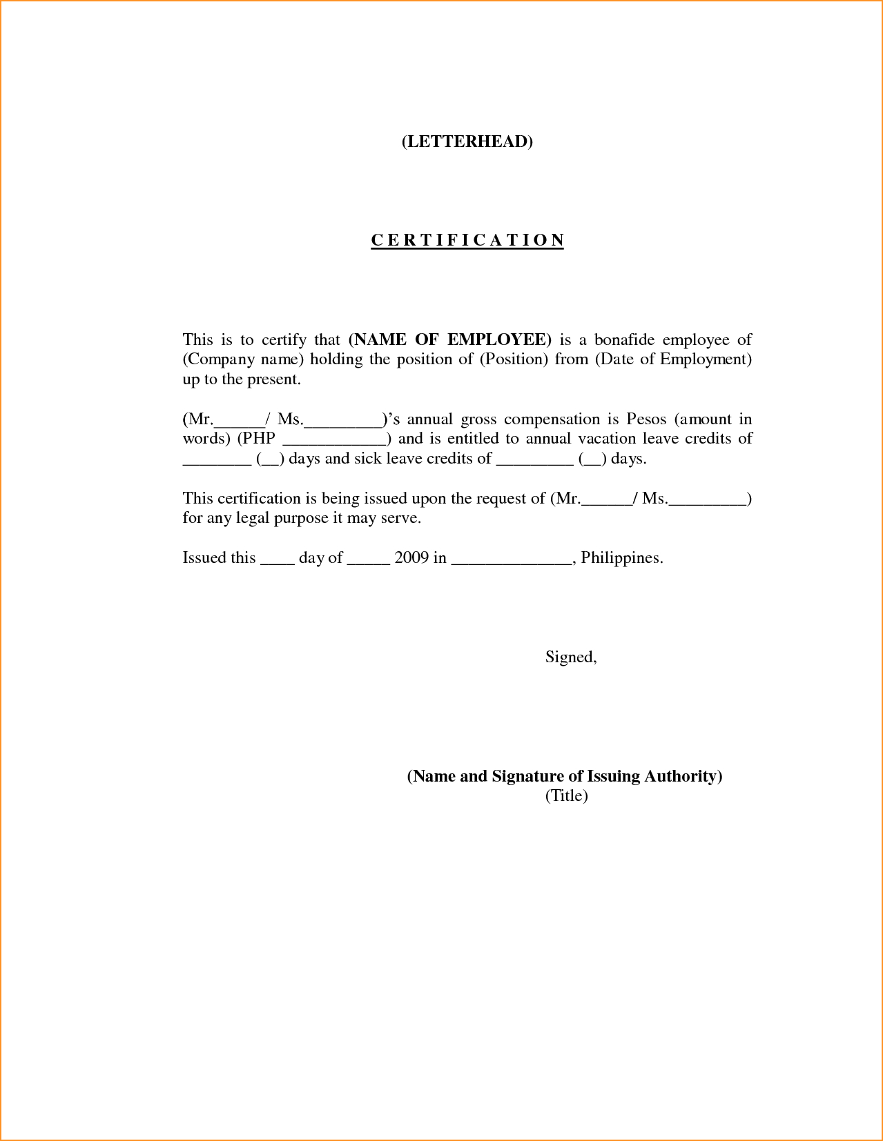 Proof Employment Letter Template Verification Form In Sample Certificate Employment Template