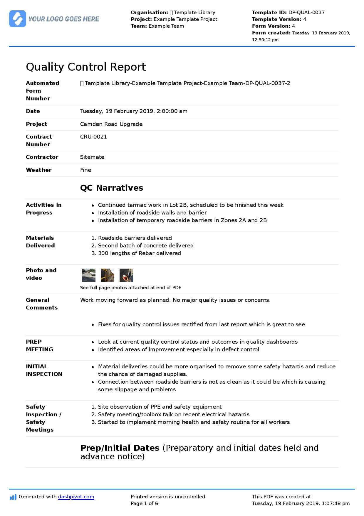 Qc Report Template (Better Format Than Excel) – Free To Use Within Software Quality Assurance Report Template