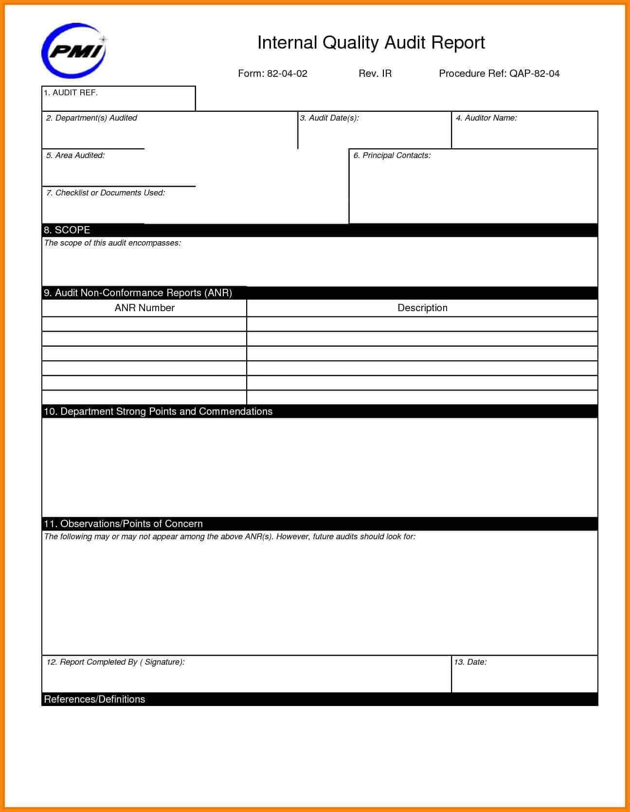 Qms Audit Report Sample And Sample Internal Audit Report For With Iso 9001 Internal Audit Report Template