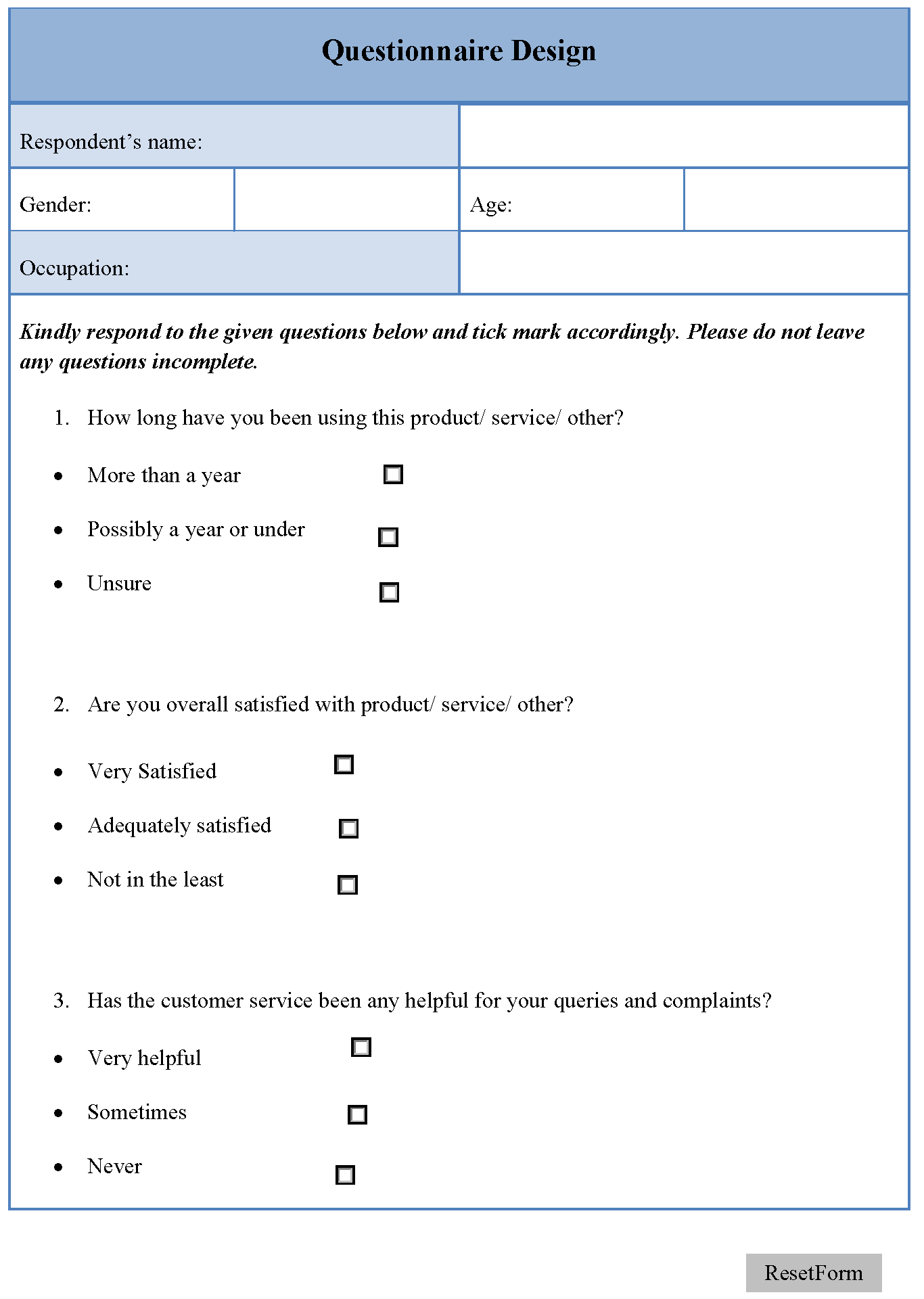 Questionnaire Design Template | Editable Forms With Questionnaire Design Template Word