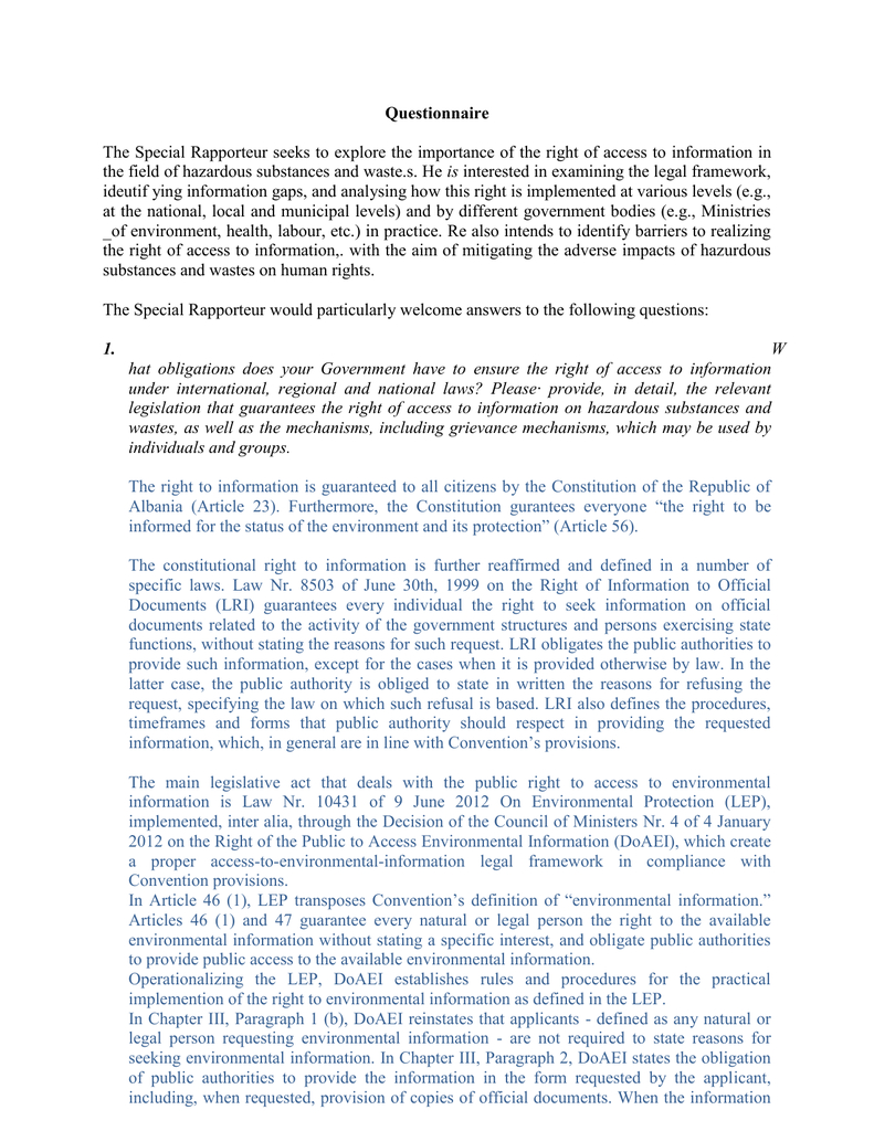 Questionnaire The Special Rapporteur Seeks To Explore The Throughout Rapporteur Report Template