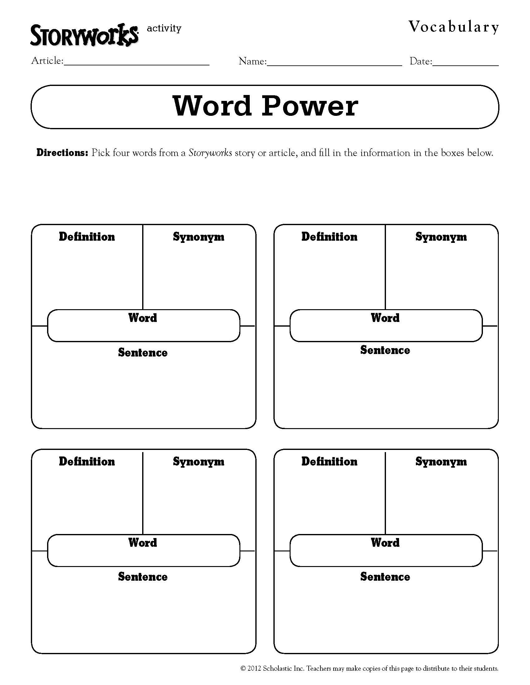 Quick And Easy Vocabulary Activity - Use It With Any Text Pertaining To Vocabulary Words Worksheet Template