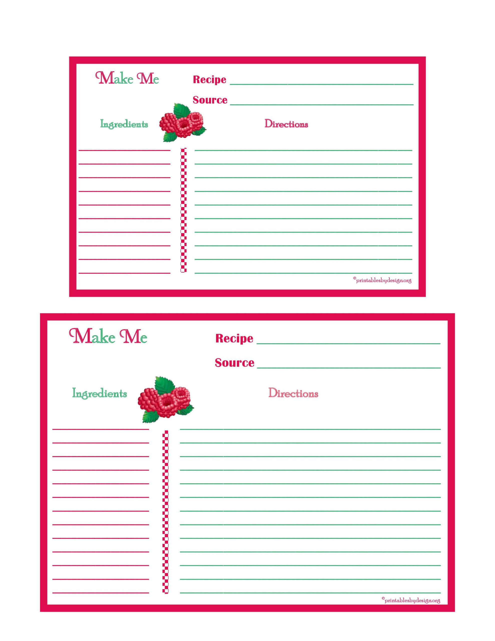 Raspberries Recipe Card – 4X6 & 5X7 Page | Printable Recipe Intended For 4X6 Photo Card Template Free