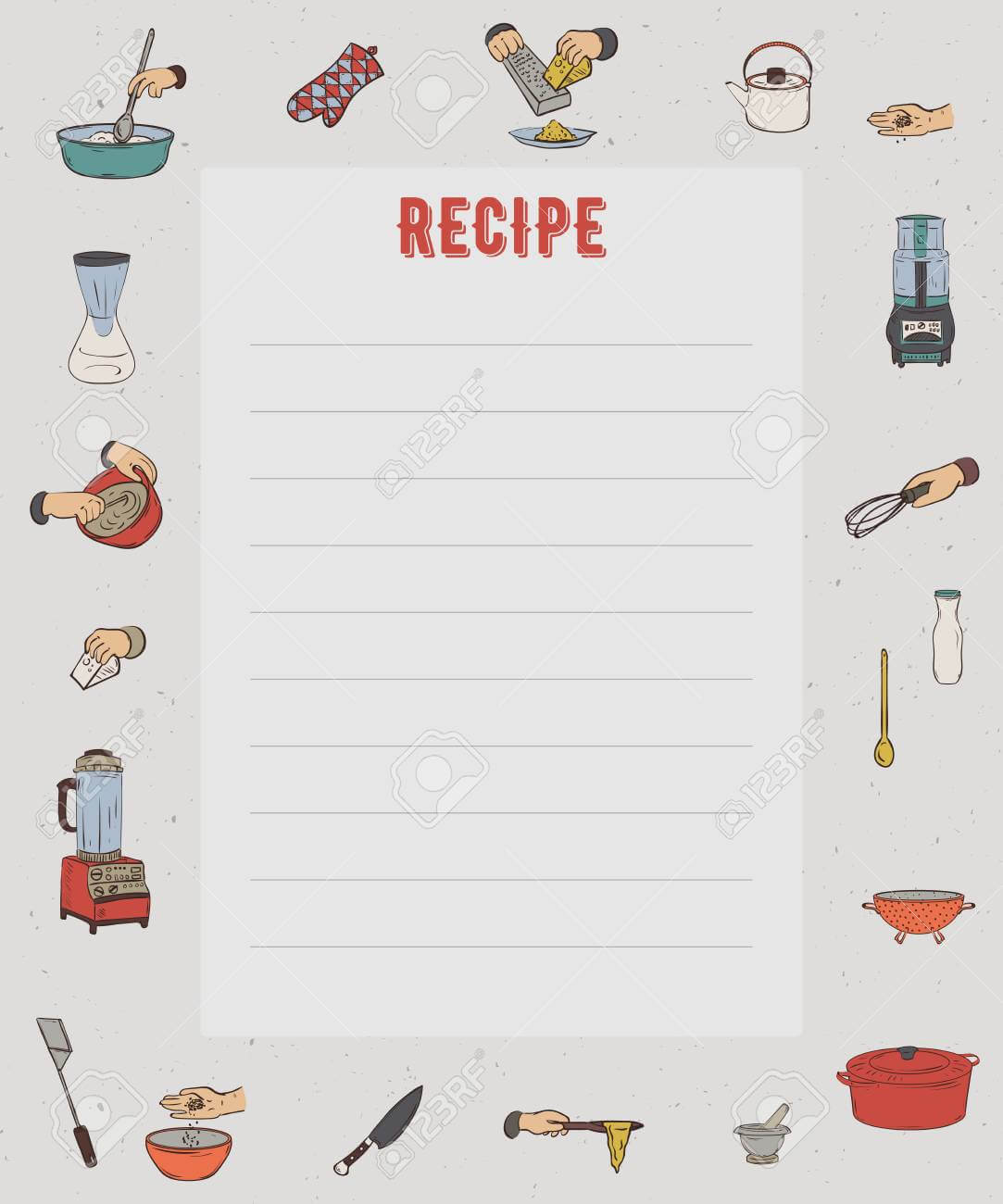 Recipe Card. Cookbook Page. Design Template With Kitchen Utensils.. With Restaurant Recipe Card Template