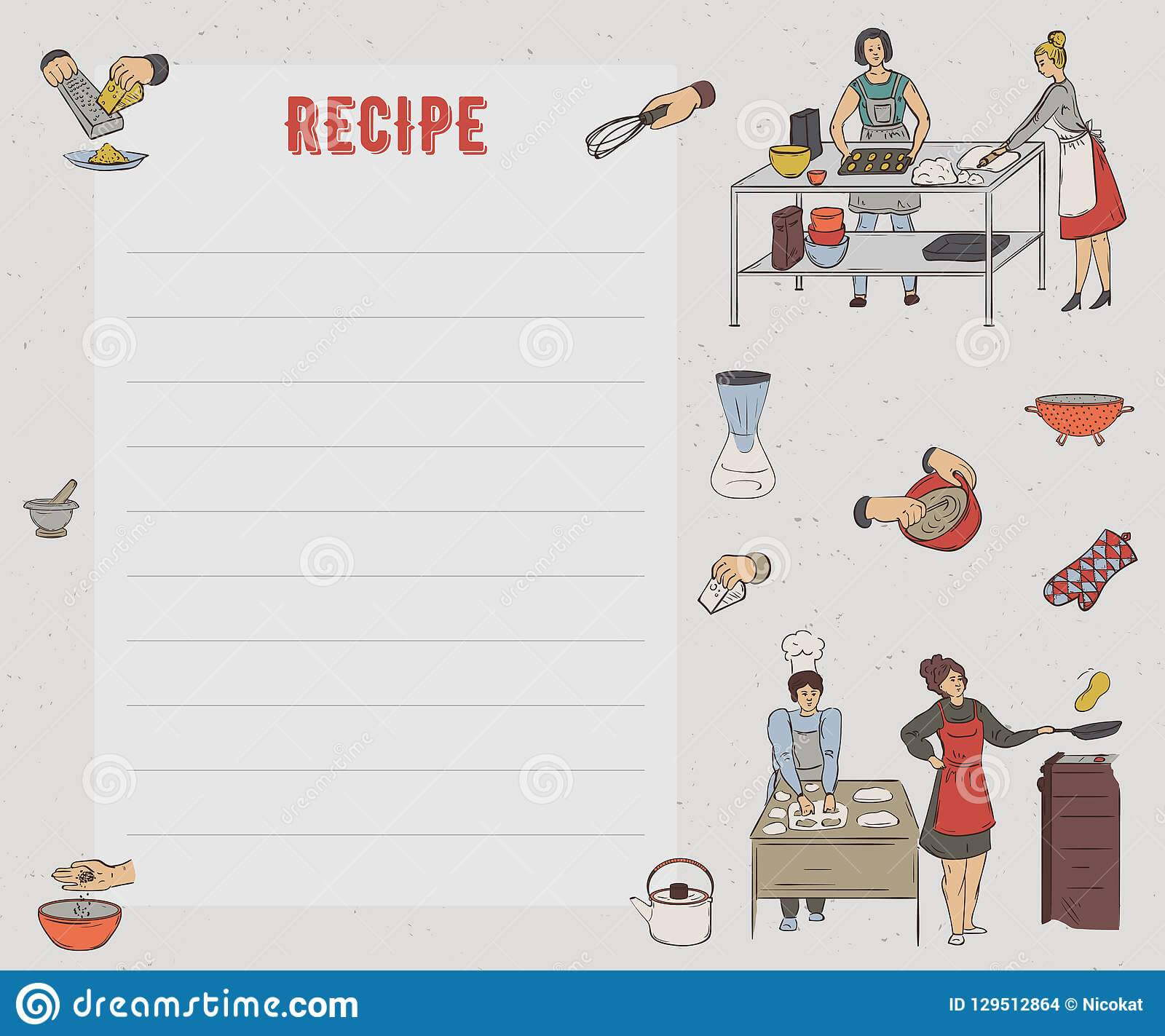 Recipe Card. Cookbook Page. Design Template With People Pertaining To Recipe Card Design Template
