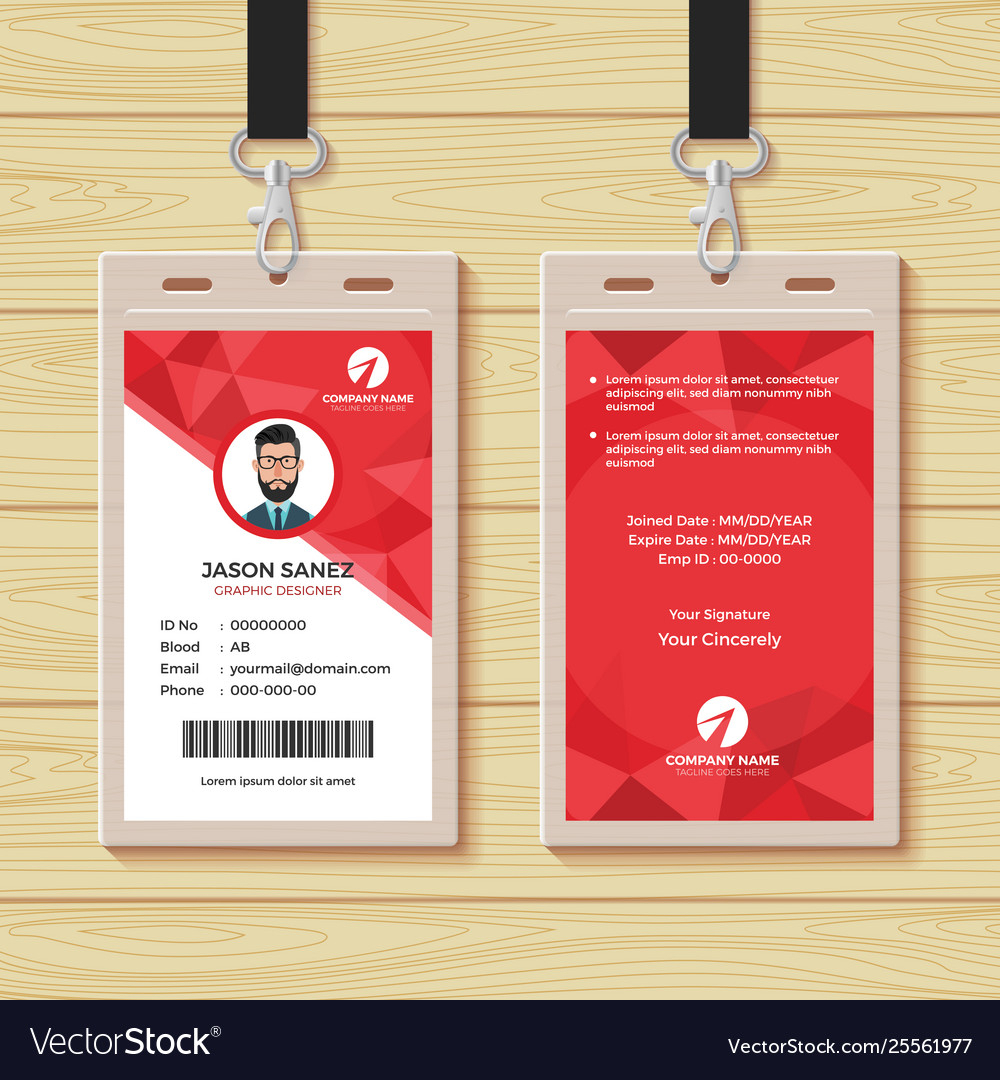 Red Geometric Employee Id Card Design Template Regarding Sample Of Id Card Template