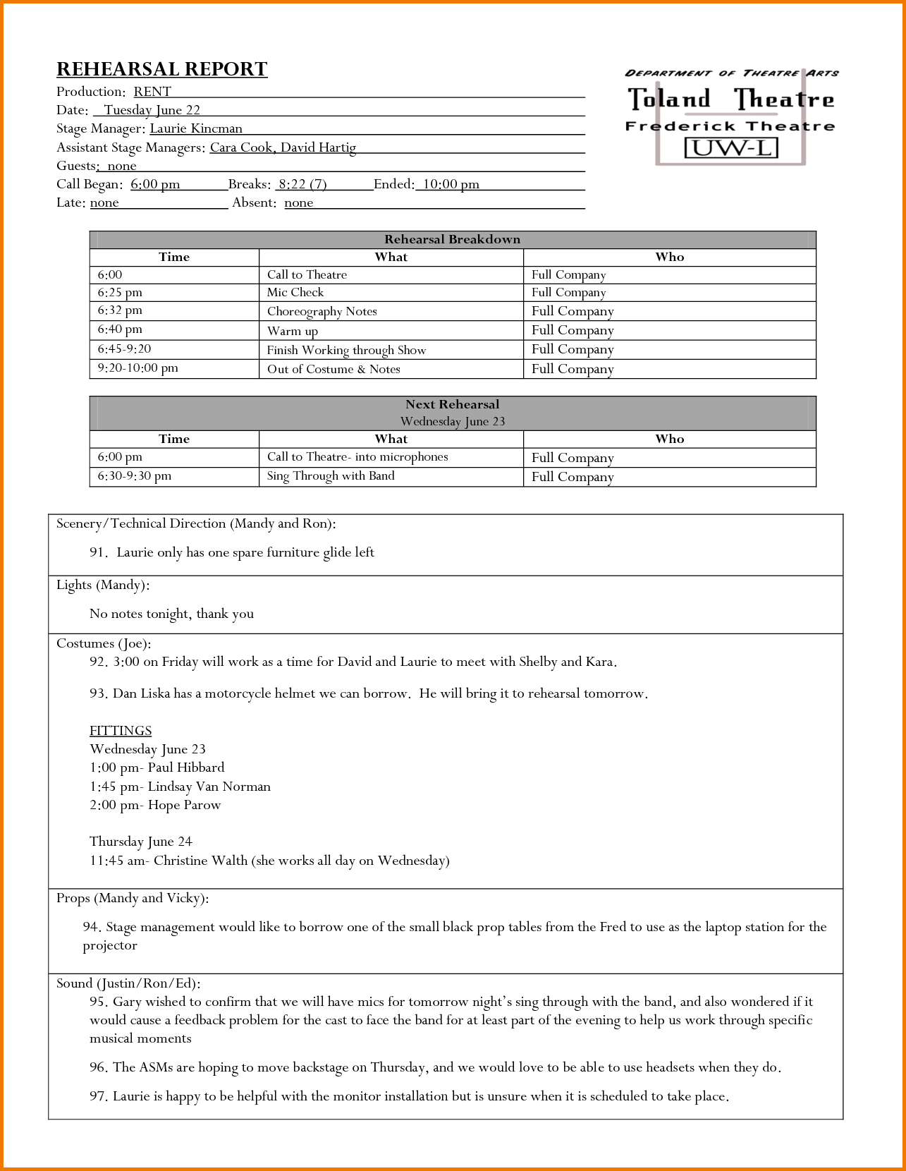 Rehearsal Report Template Editable Digital Expense | Theatre Pertaining To Rehearsal Report Template