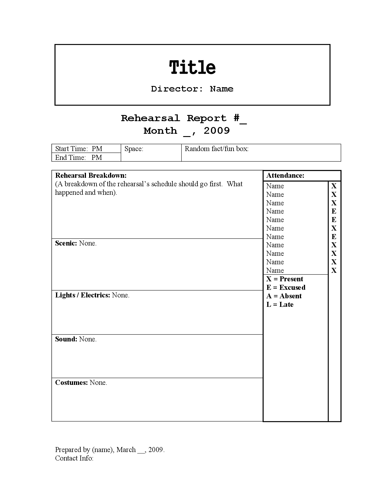 Rehearsal Report Template | Report Template, Resume Words In Sound Report Template
