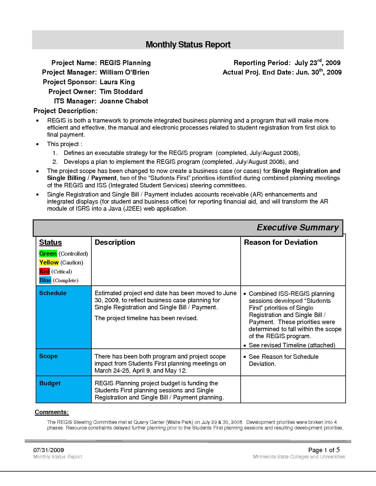 Replacethis] Business Monthly Status Report Template Example In Monthly Status Report Template Project Management