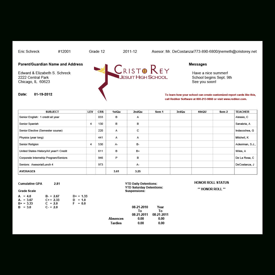 Report Card Software – Grade Management | Rediker Software Regarding Fake College Report Card Template