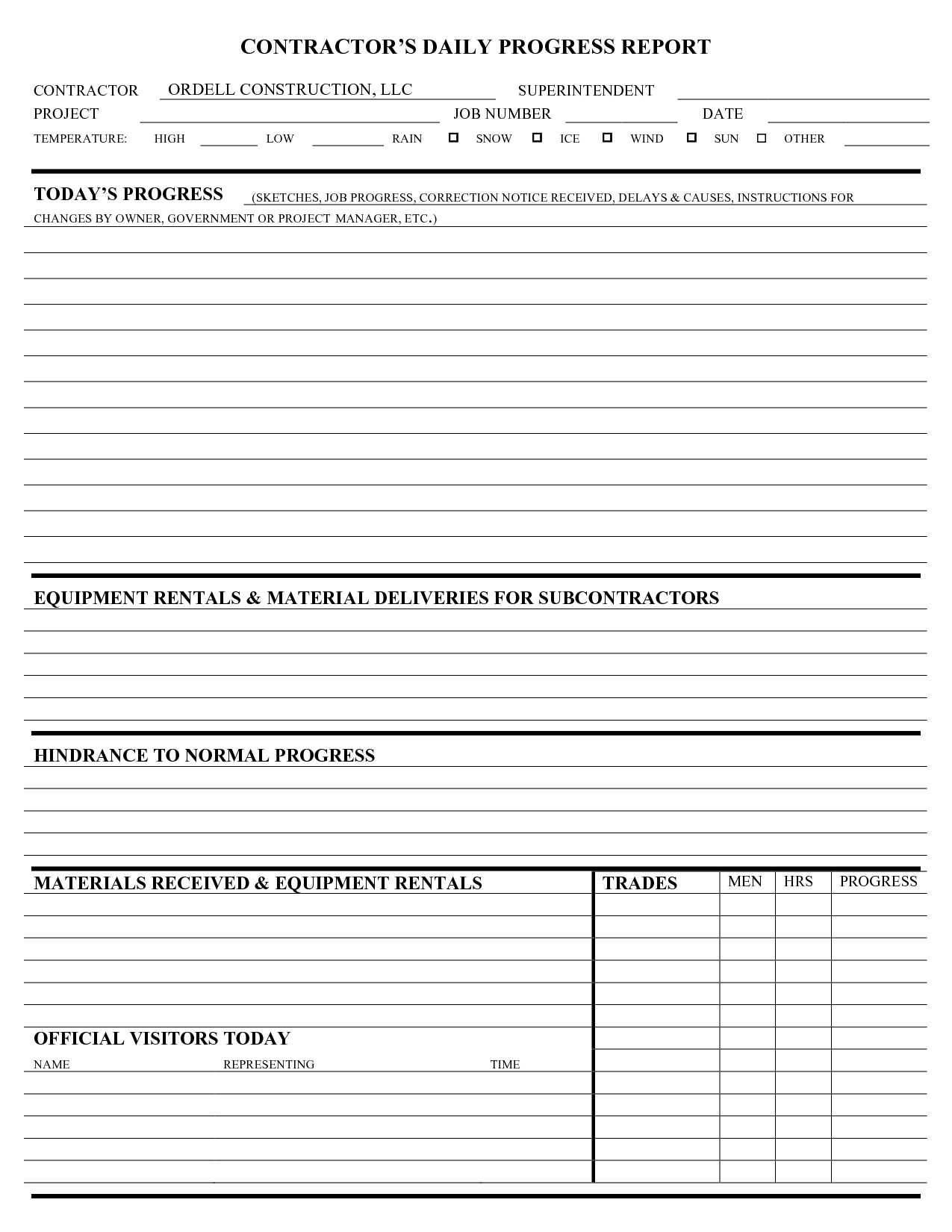 Report Template Excel And Construction Daily Free Word Pdf Pertaining To Construction Daily Progress Report Template