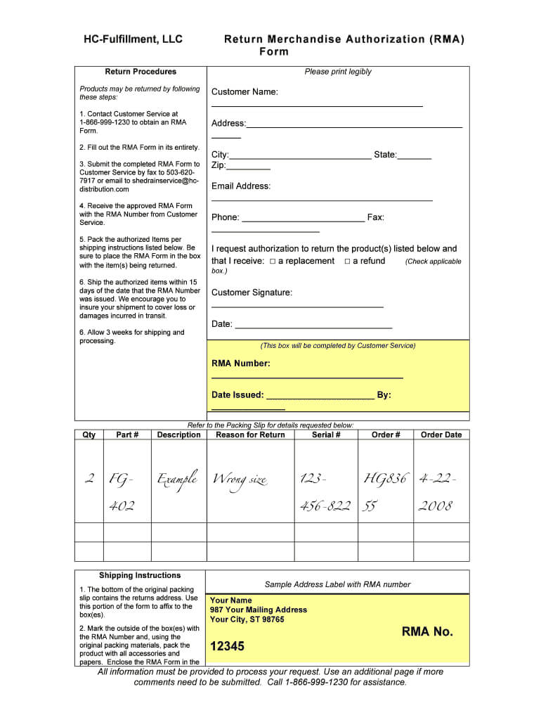 Rma Form Template - Fill Online, Printable, Fillable, Blank With Regard To Rma Report Template