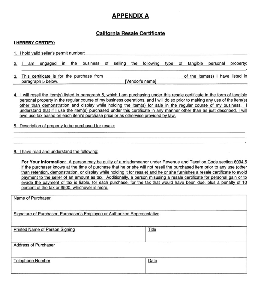 Sales And Use Tax Regulations – Article 16 Intended For Resale Certificate Request Letter Template