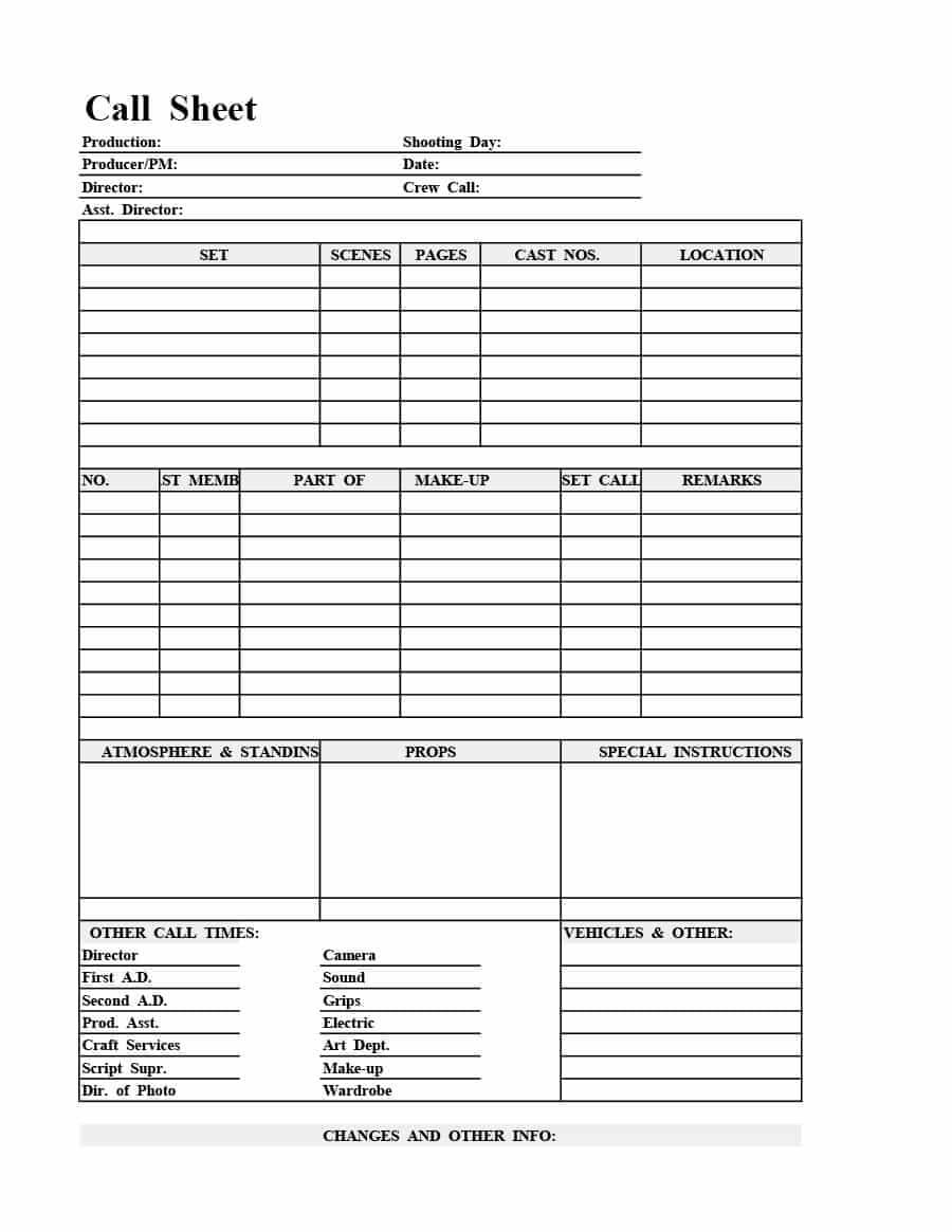 Sales Call Sheet Template – Forza.mbiconsultingltd For Film Call Sheet Template Word