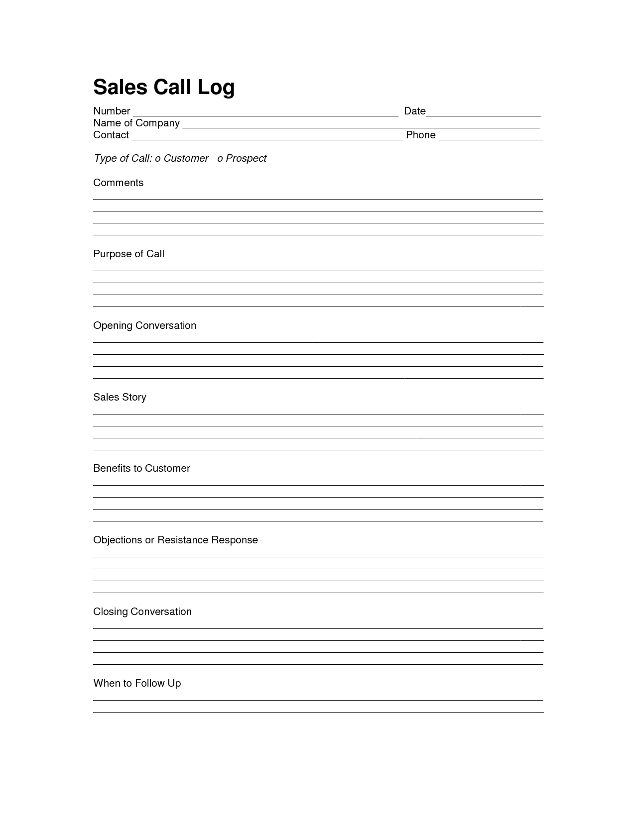 Sales Log Sheet Template | Sales Call Log Template | Sales Inside Sales Call Report Template Free