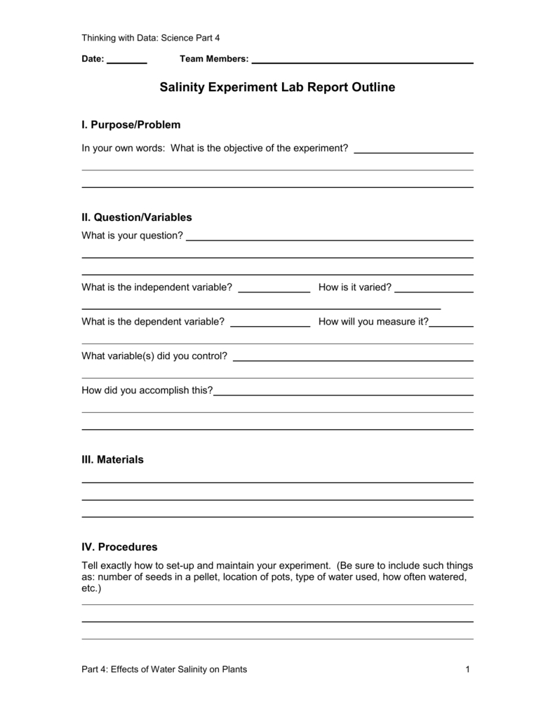 Salinity Experiment Reporting Template Pertaining To What Is A Report Template