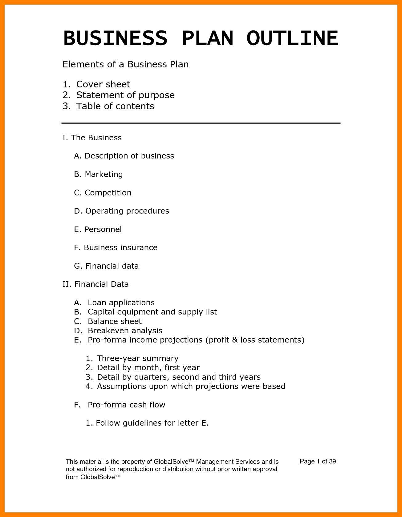 Sample Business Plan Outline Plans Ate Doc Word Example Throughout Apa Table Template Word