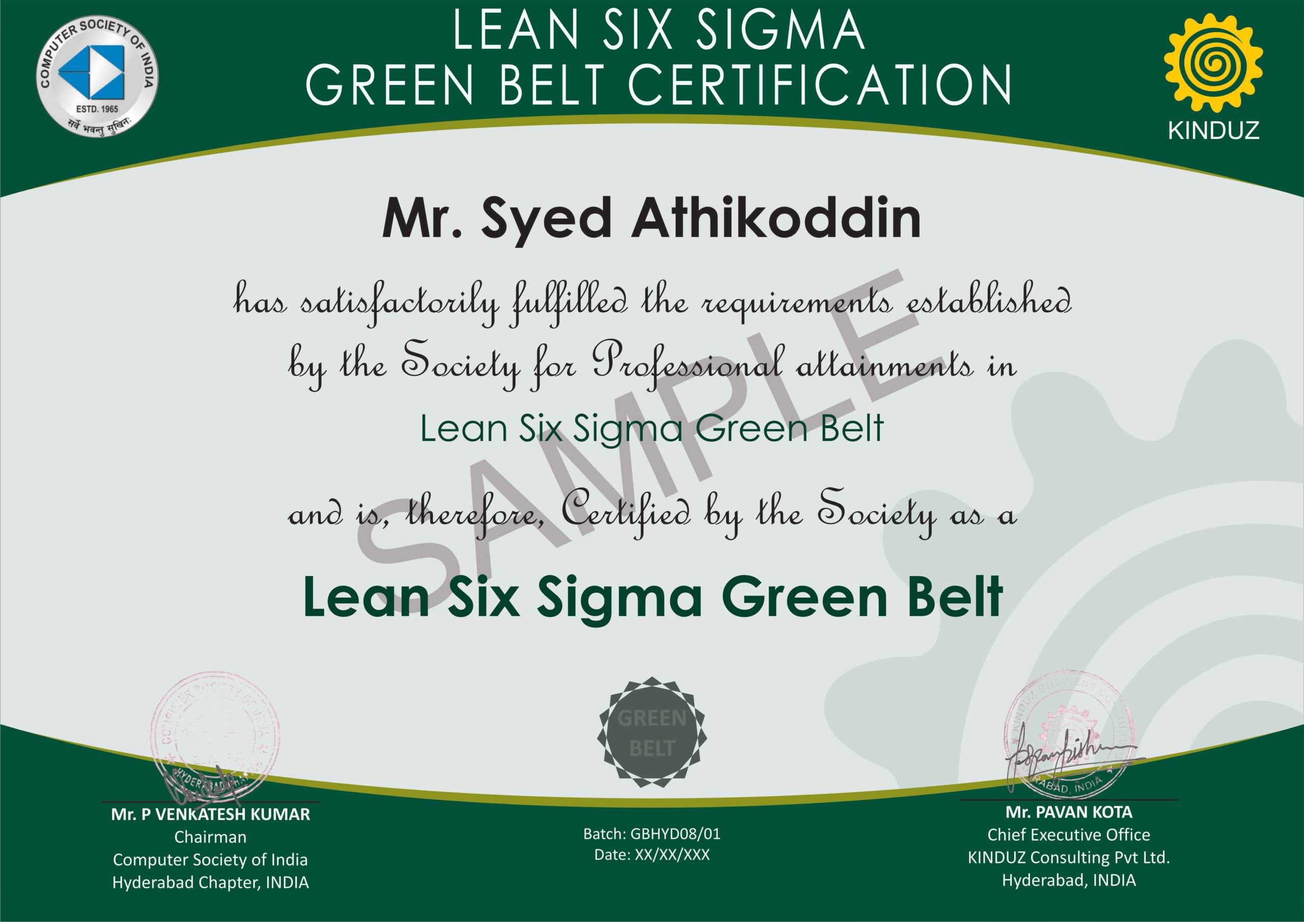 Sample Certificates – Lean Six Sigma India Regarding Green Belt Certificate Template