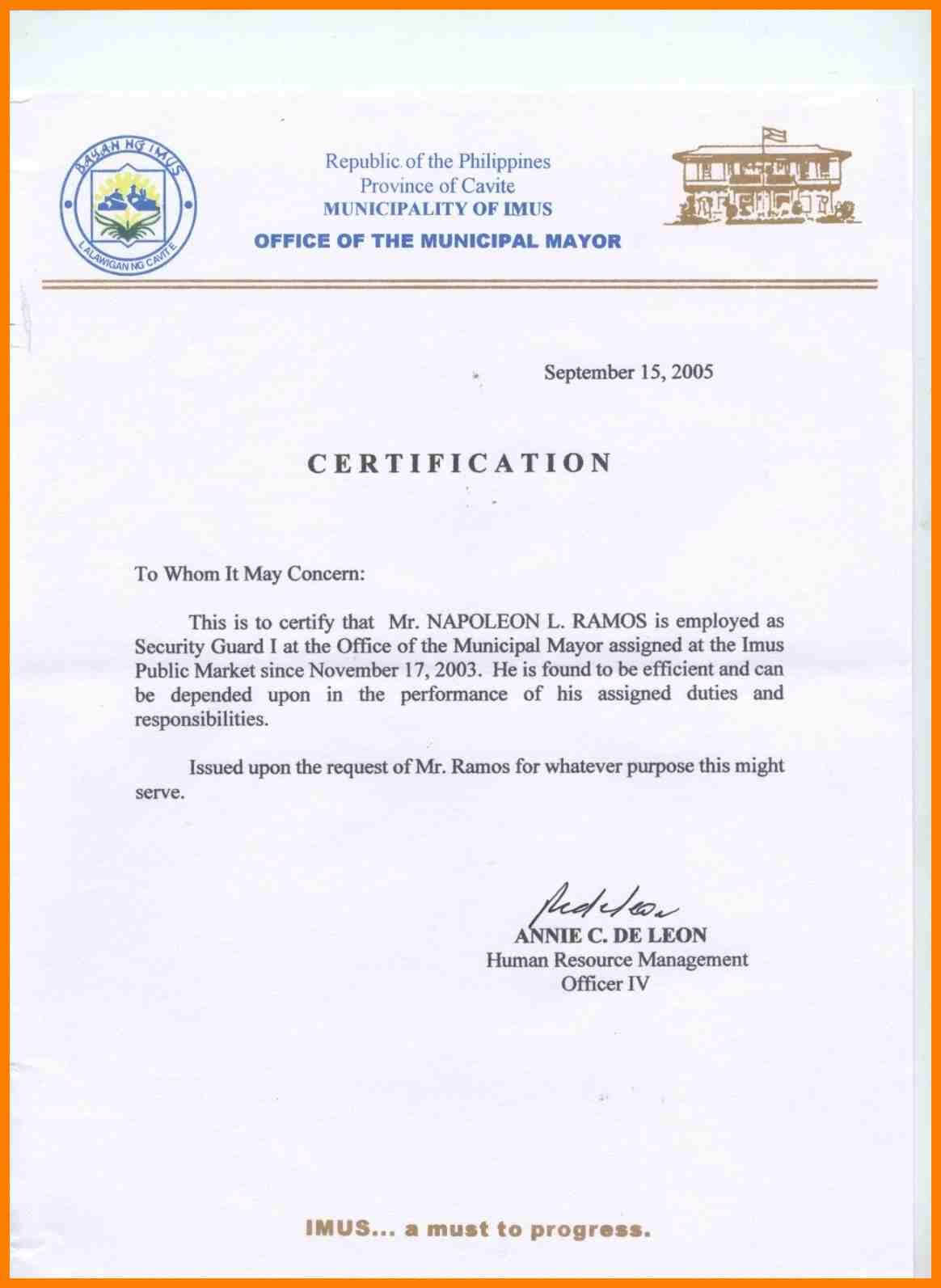 Sample Certification Letter Philippines Certificate Pertaining To Certificate Of Ordination Template