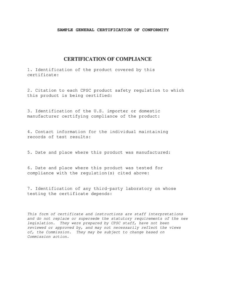 Sample Conformity – Fill Online, Printable, Fillable, Blank With Certificate Of Conformity Template