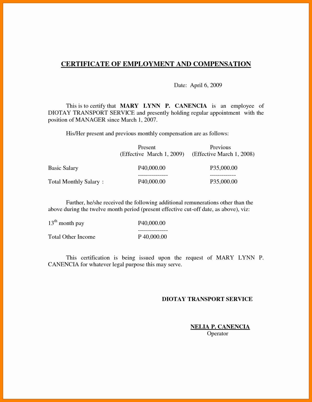 Sample Of Certification Of Employment Letter – Forza With Regard To Certificate Of Employment Template