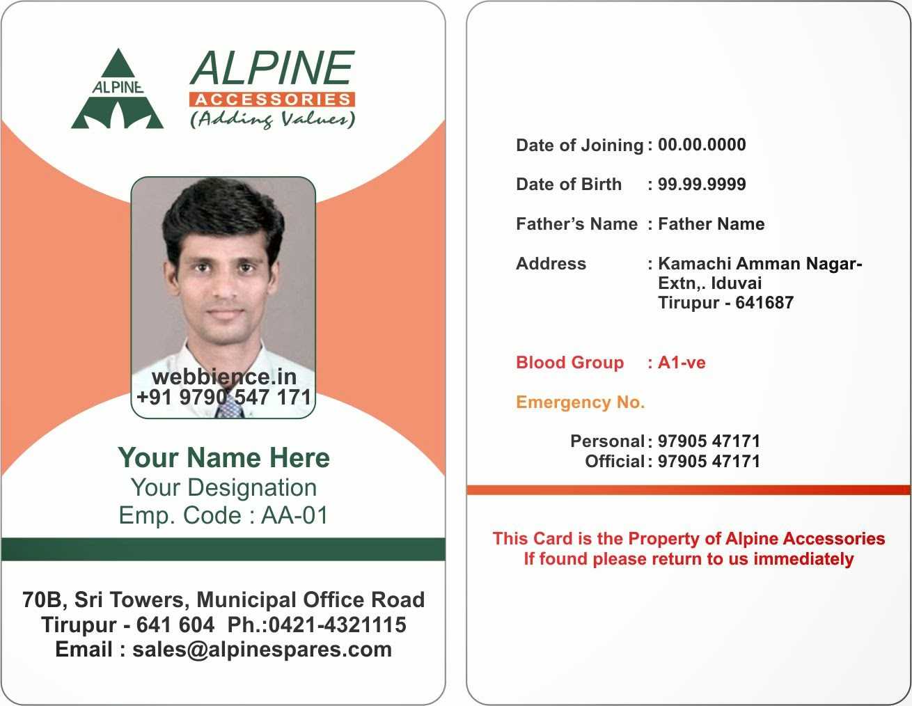 Sample Of Id Card Template - Zimer.bwong.co For Sample Of Id Card Template