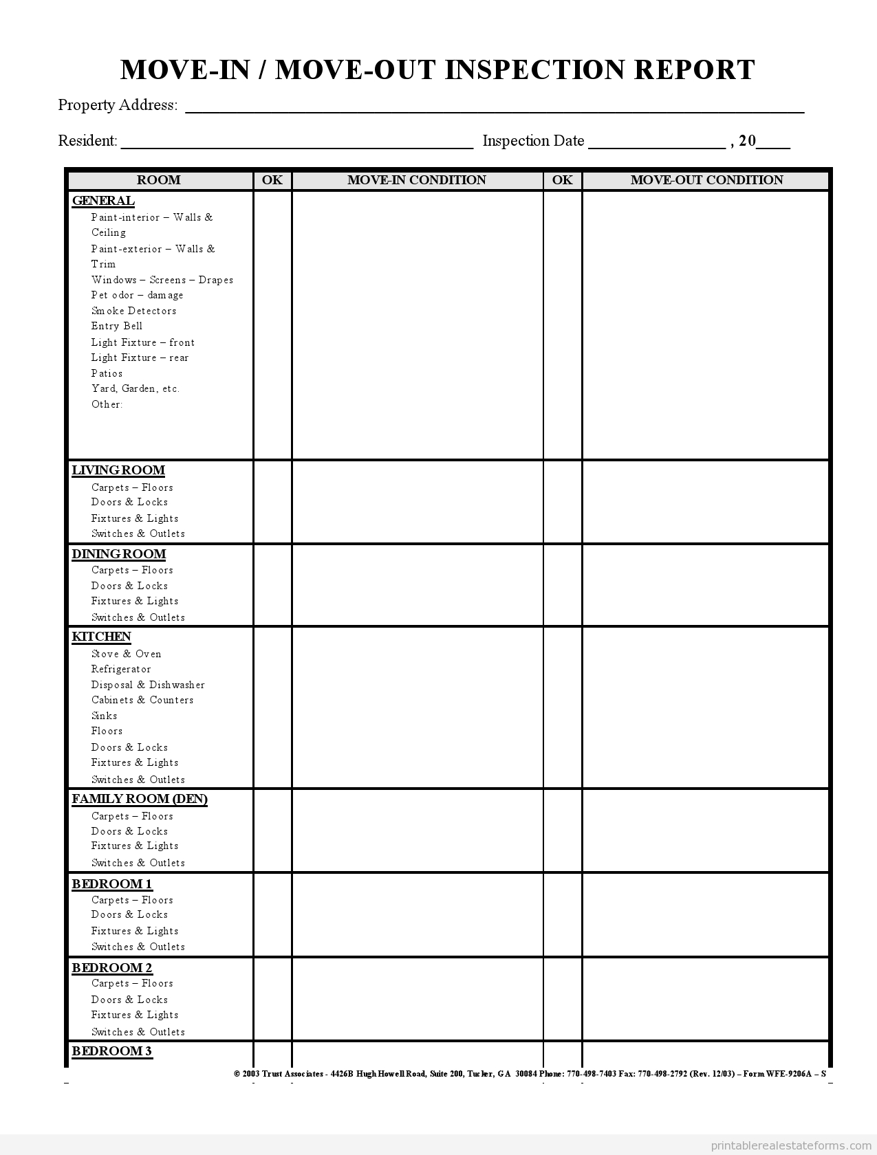 Sample Printable Move In Move Out Inspection Report Form Regarding Property Management Inspection Report Template