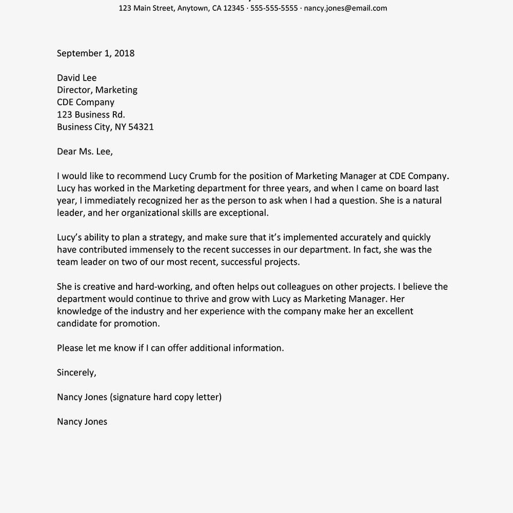 Sample Recommendation Letters For A Promotion In Business Reference Template Word