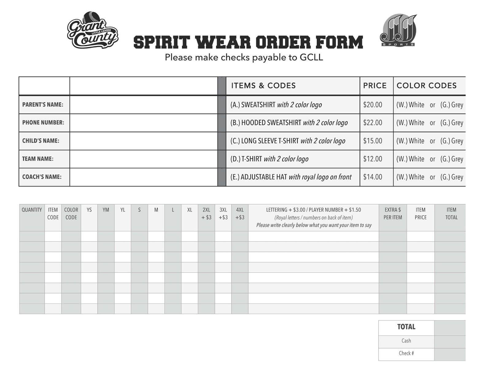 Sample Spirit Wear Order Form | Order Form Template, Spirit Regarding Blank Audiogram Template Download