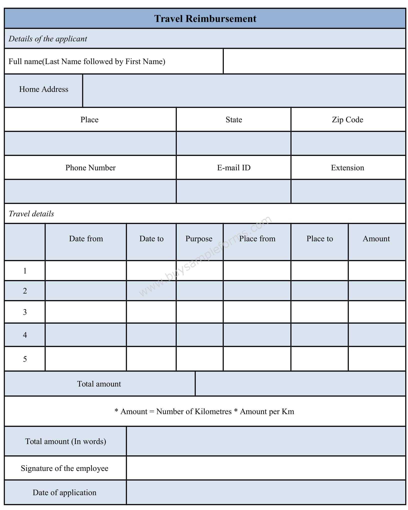 Sample Travel Reimbursement Form Template | Sample Forms With Regard To Reimbursement Form Template Word