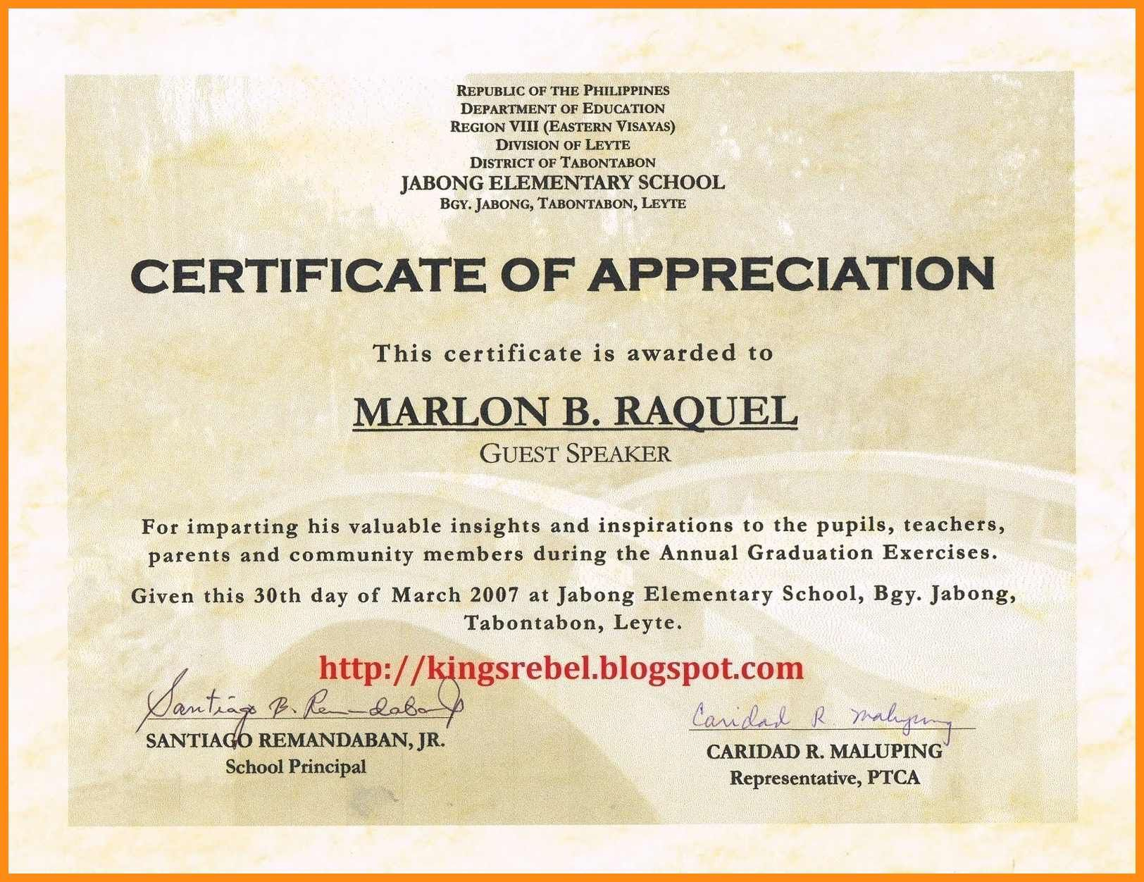 Sample Wording Certificates Appreciation Templates With Regard To Army Certificate Of Appreciation Template
