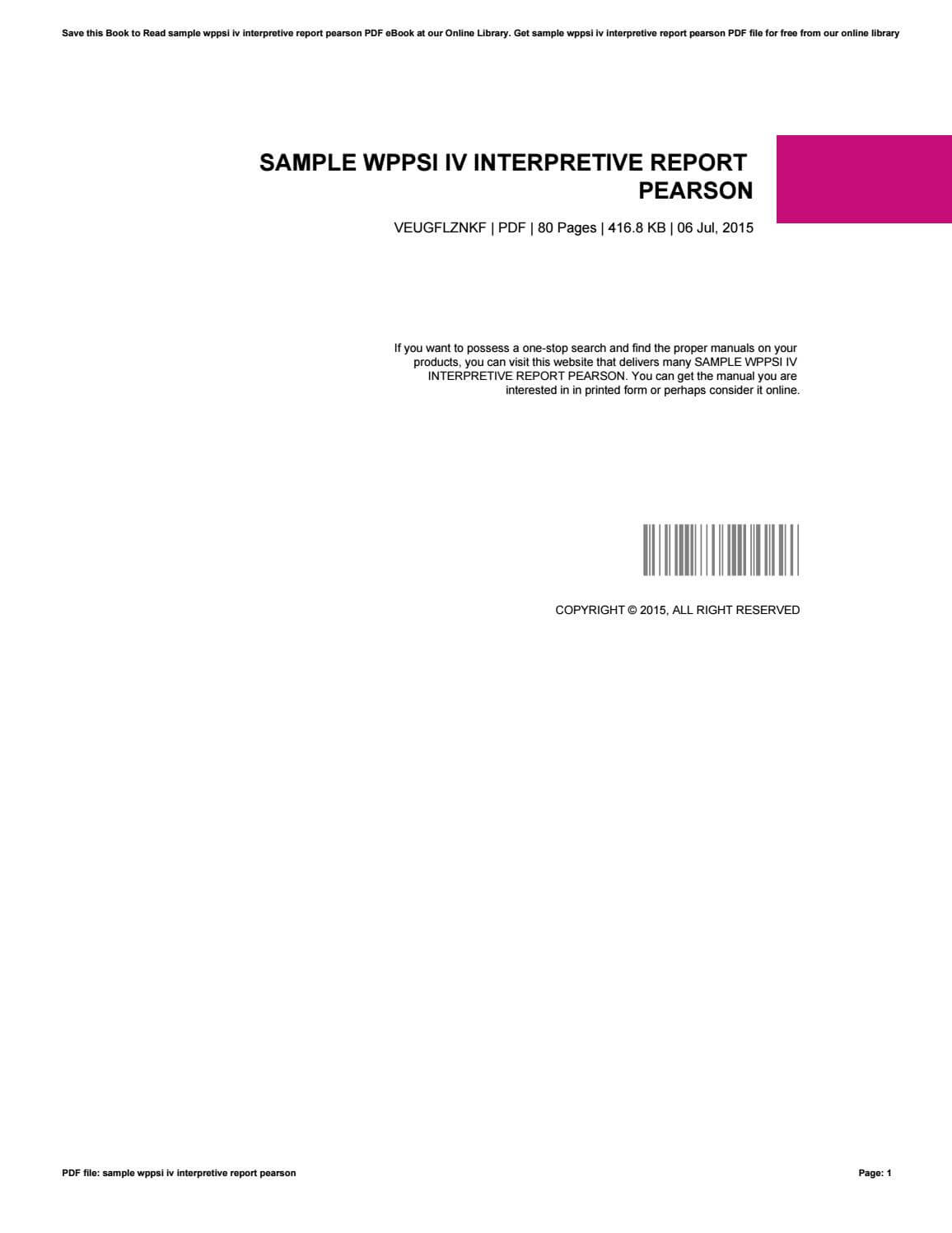 Sample Wppsi Iv Interpretive Report Pearson Regarding Wppsi Iv Report Template